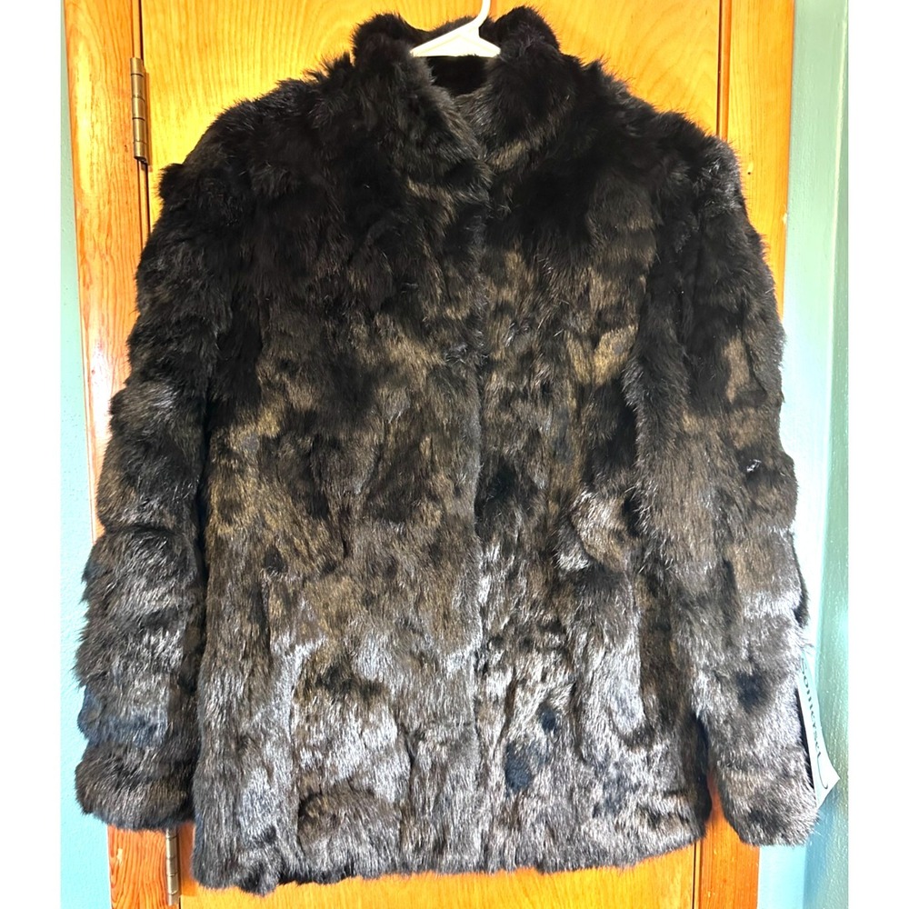 Somerset Furs Vintage 100%‎ Genuine Dyed Rabbit Fur Coat Black Medium